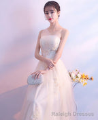 Champagne Lace Tulle Long Prom Dress Champagne Prom Dress 1