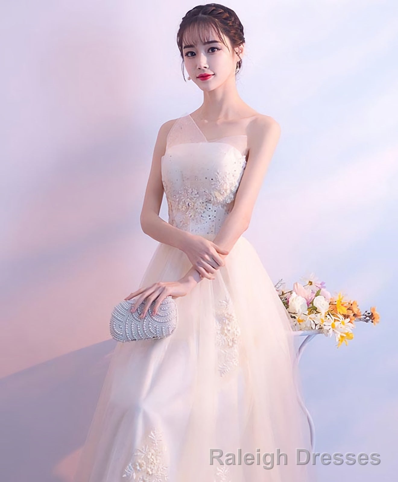 Champagne Lace Tulle Long Prom Dress Champagne Prom Dress 1
