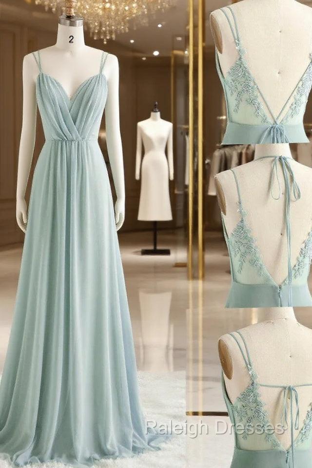 Green A line Chiffon Lace Long Prom Dress, Lace Bridesmaid Dress Secondary image