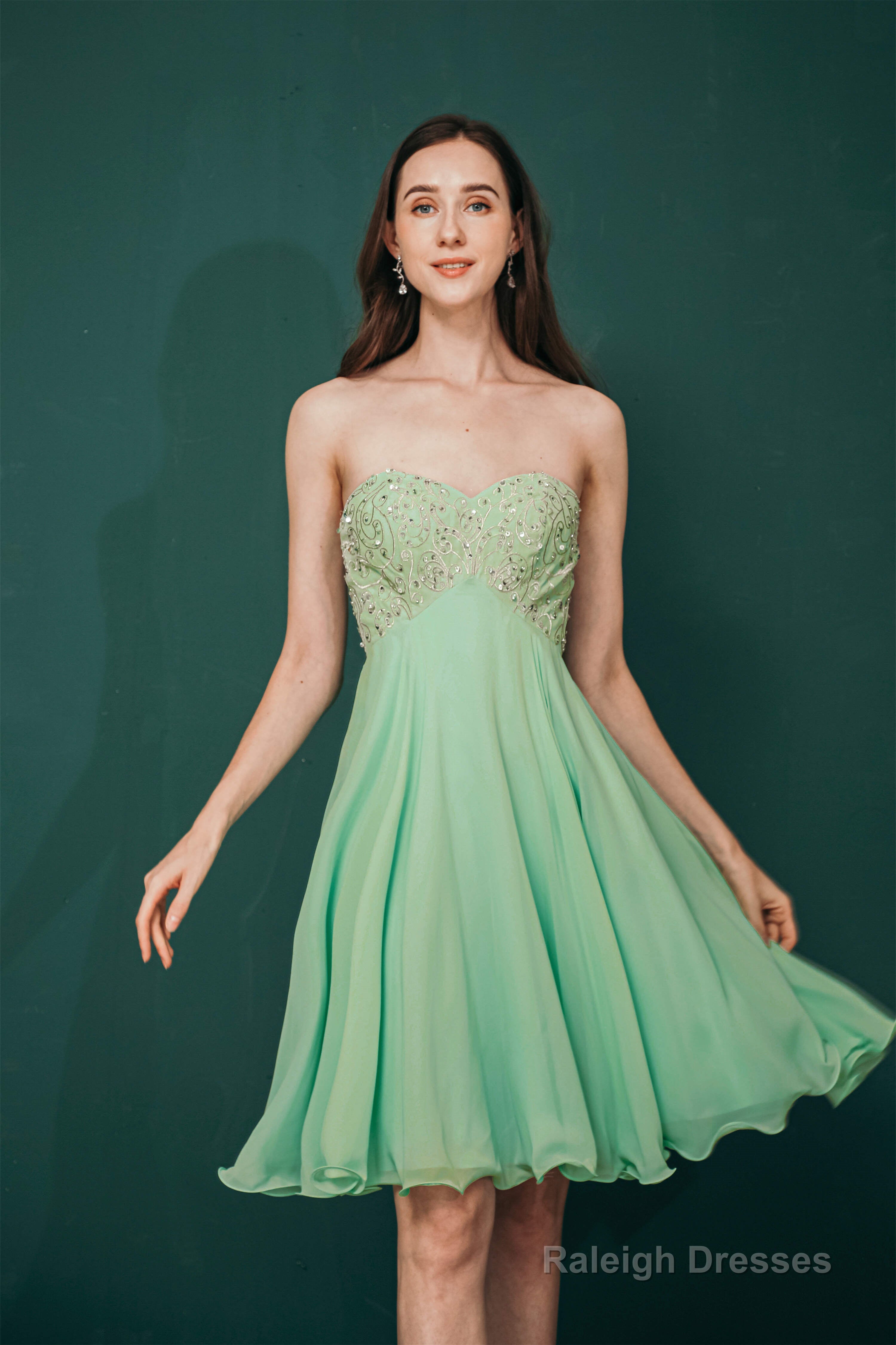 A-line Embroidery Chiffon Short Strapless Corset Back Beaded Homecoming Dresses