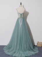 Green A Line Lace Long Prom Dress A Line Green Lace Long Prom Dress