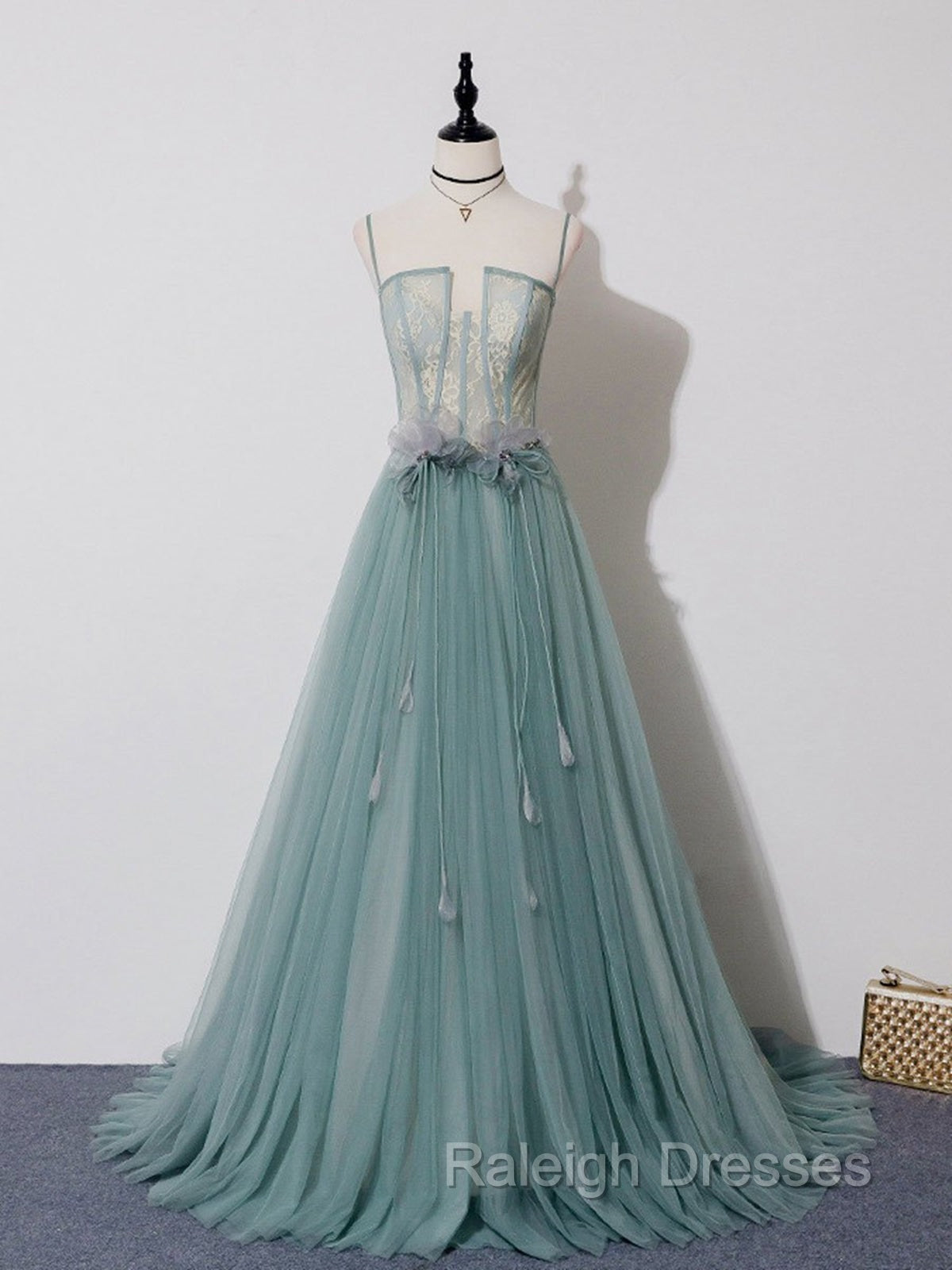 Green A Line Lace Long Prom Dresses, A Line Green Lace Long Formal Evening Dresses Secondary image