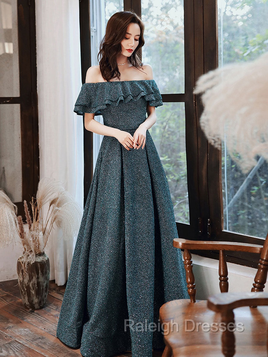 Green A Line  Off Shoulder Long Prom Dress, Green Bridesmaid Dress Secondary image