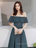 Green A Line Off Shoulder Long Prom Dress, Green Bridesmaid Dress