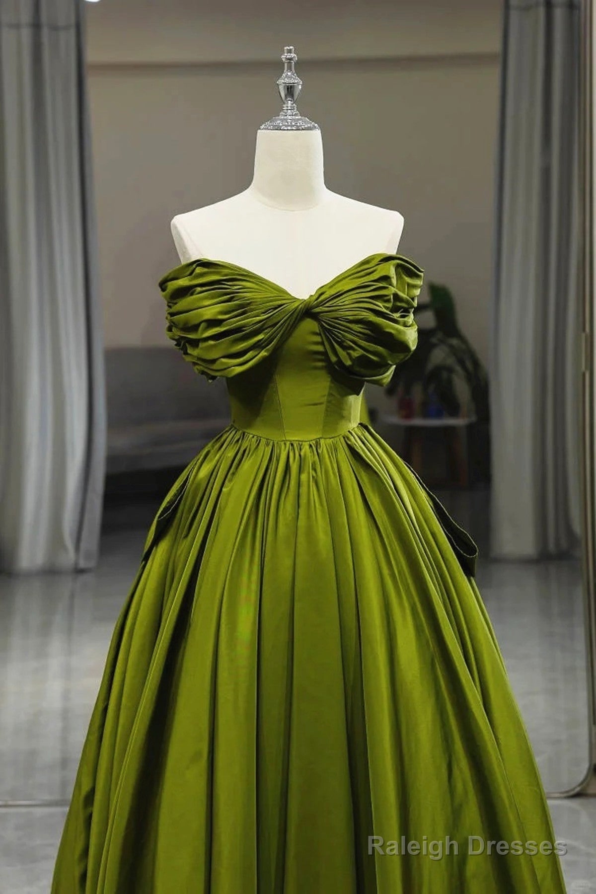 Green A-Line Off Shoulder Satin Long Party Dress, Green Satin Formal Dress Prom Dress Secondary image