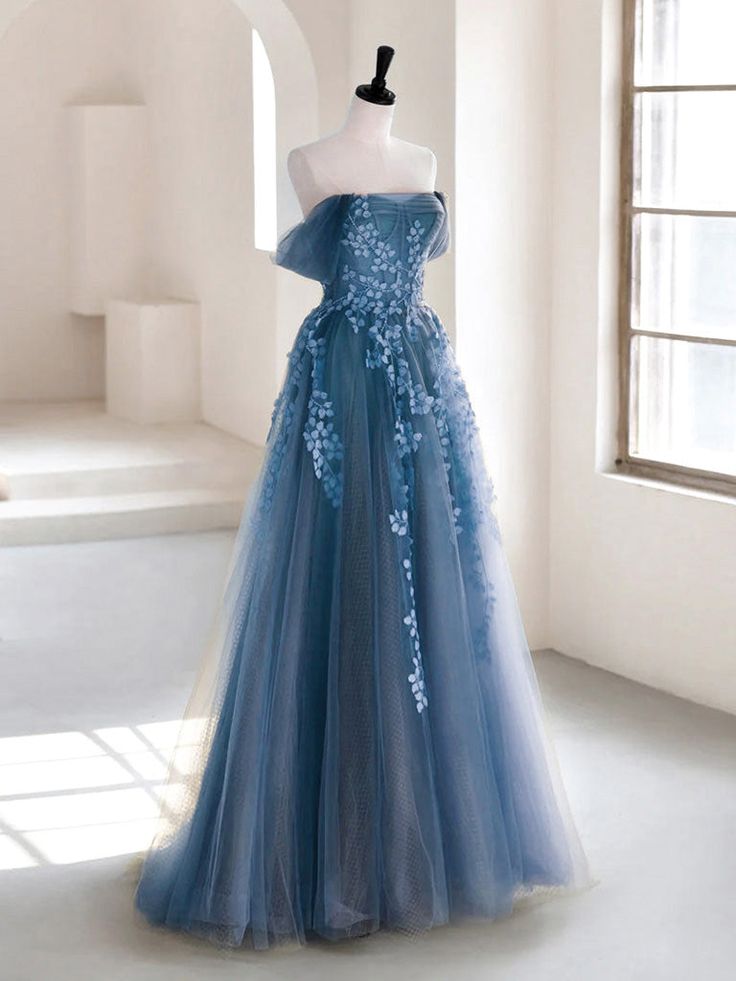 Olive Green A-Line Off Shoulder Tulle Lace Long Prom Dresses Green Tulle Prom Dresses
