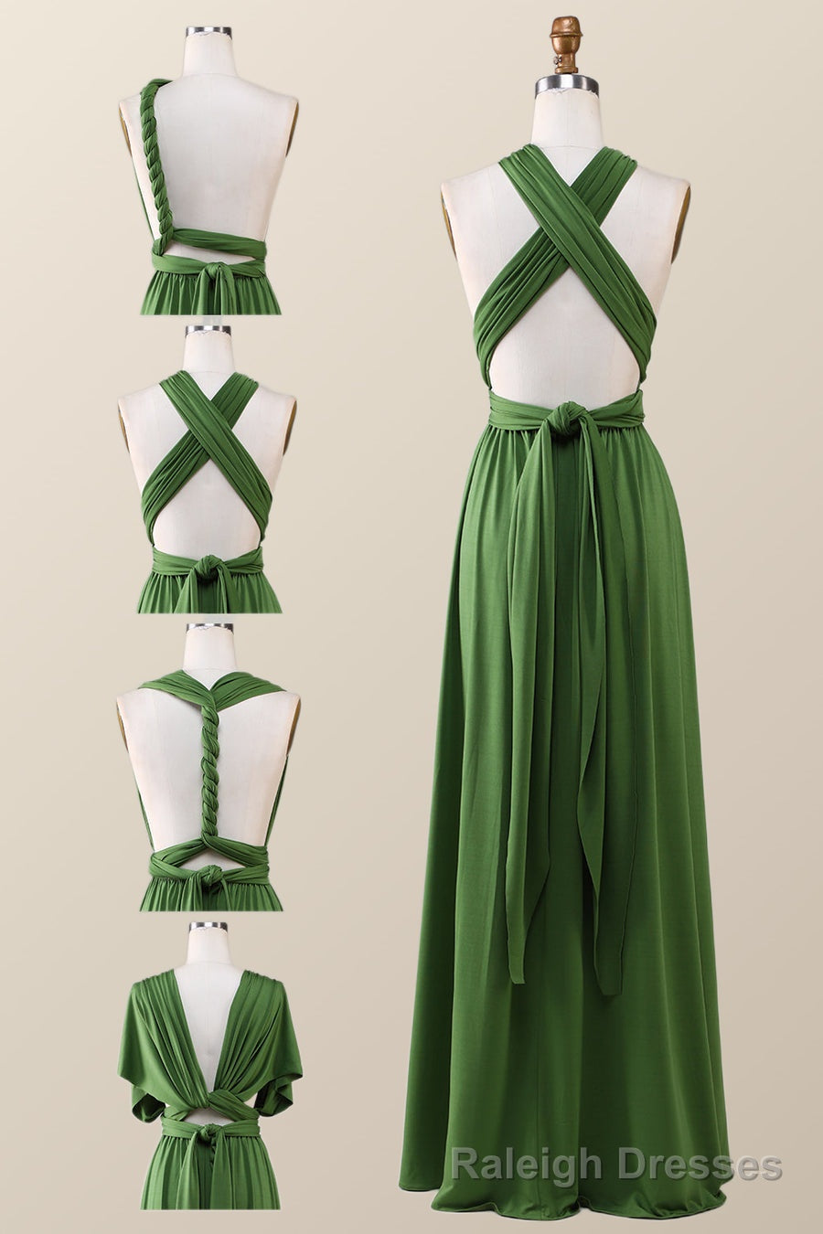 Green A Line Pleated Long Convertible Bridesmaid Dress Secondary image