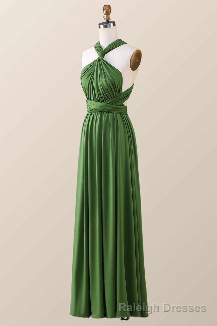 Green A-line Pleated Long Convertible Bridesmaid Dress Main image