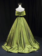 Green A Line Satin Long Prom Dress Green Long Bridesmaid Dress