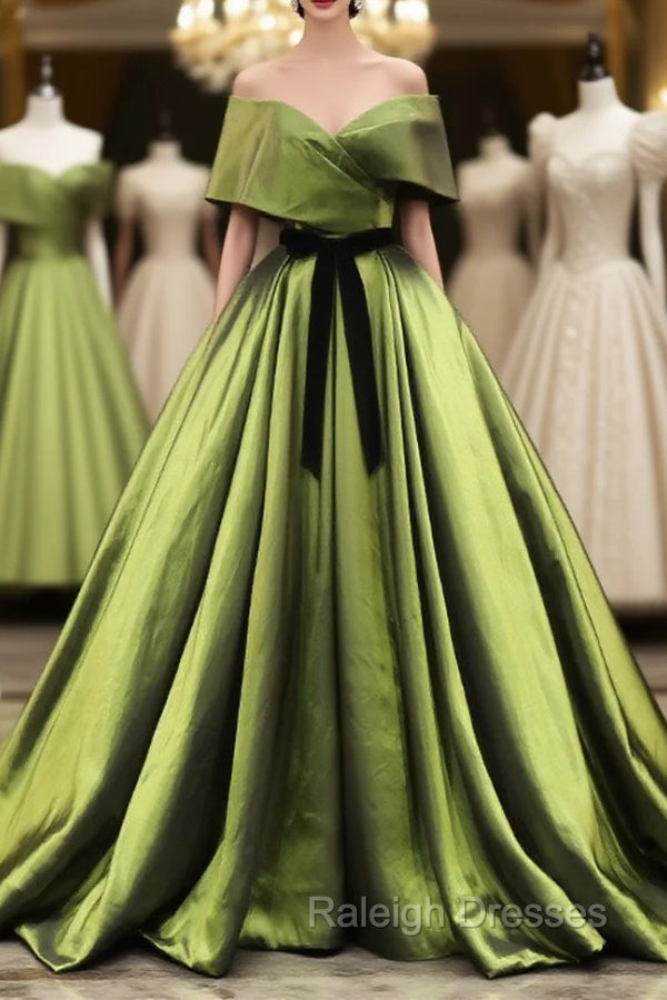Green A Line Satin Long Prom Dress Green Long Bridesmaid Dress Main image