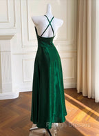 Green A Line Soft Satin Cross Back Prom Dresses Green Prom Dresseses