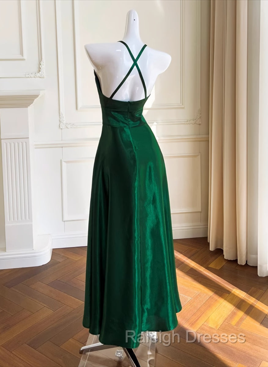 Green A Line Soft Satin Cross Back Prom Dresses Green Prom Dresseses