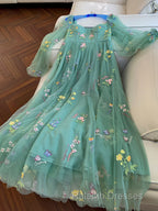 Green A-Line Sweetheart Green Tulle Lace Long Prom Dress, Green Formal Dress