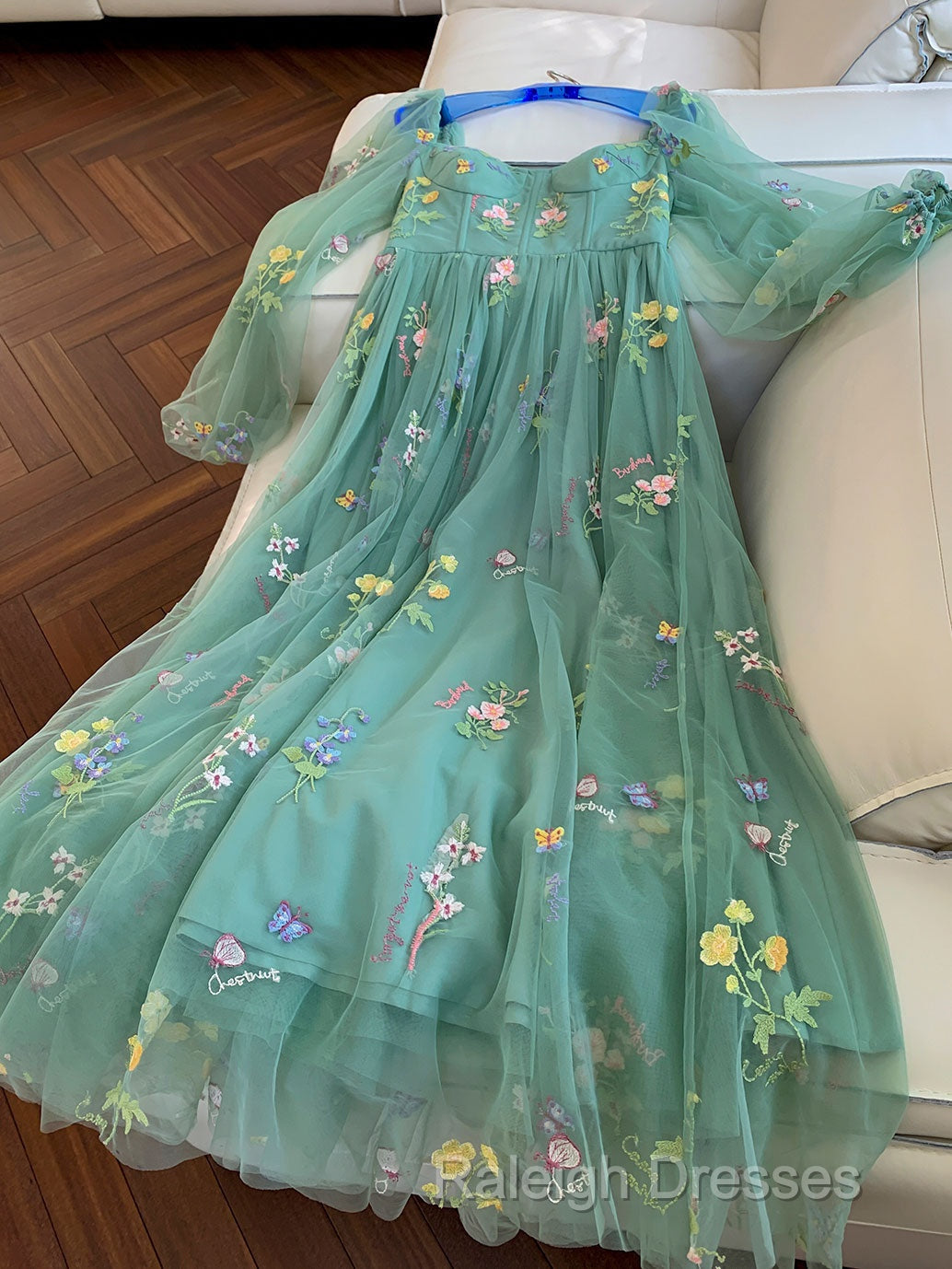 Green A-Line Sweetheart Green Tulle Lace Long Prom Dresses Green Prom Dresses