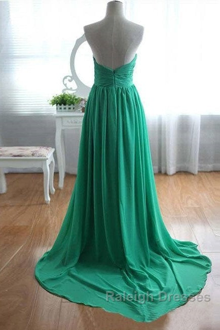 Green A-Line Sweetheart Neck Chiffon Long Prom Dress, Evening Dress