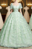 Green A-Line Tulle Beaded Sequin Long Prom Dresses Beautiful 3D Butterfly Prom Dresses