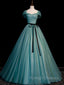 Green A Line Tulle Sequin Long Prom Dresses Green Tulle Graduation Dresses