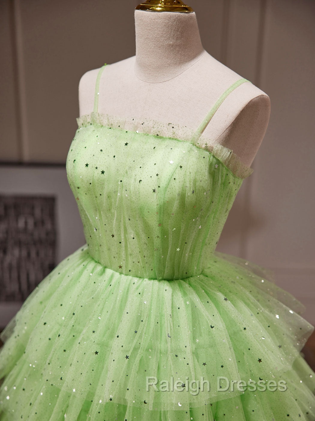 Green A Line Tulle Short Prom Dress, Green Homecoming Dress