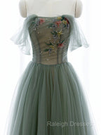 Green A-line Tulle with Lace Applique Long Formal Dress, Green Prom Dress