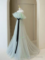 Green Aline Long Prom Dresses, Off Shoulder Formal Long Green Evening Graduation Dresses
