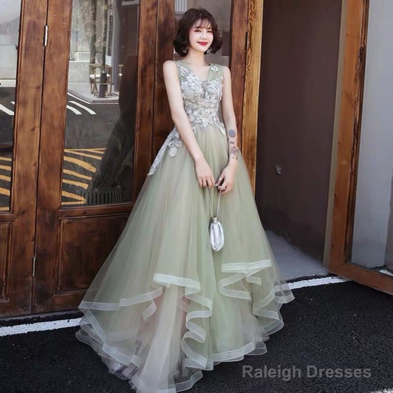 Green And Pink Tulle Long V-Neckline Long Evening Dress Party Dress, Sweet 16 Formal Dreses