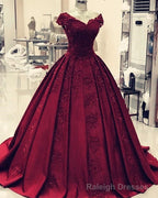 Green Ball Gowns Satin Prom Dresses Lace V Neck Formal Dress,Quinceanera Dresses