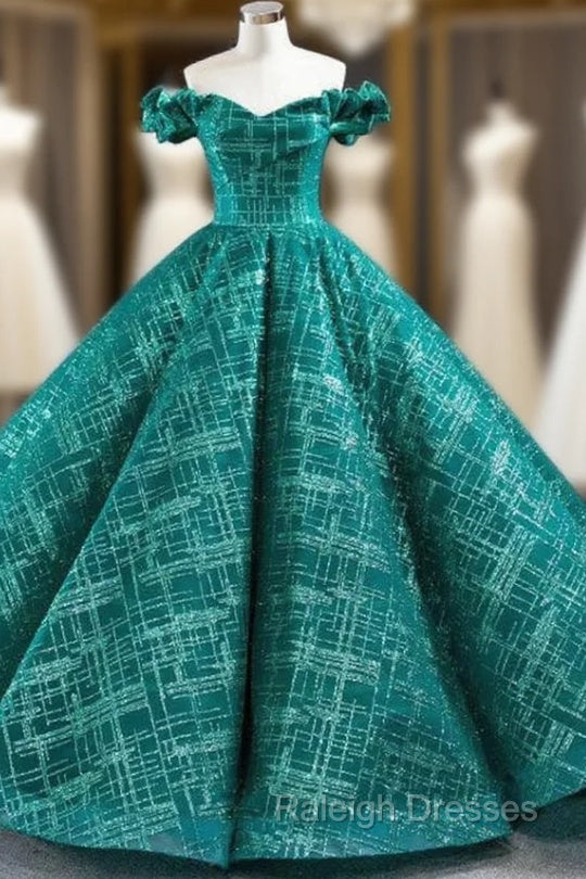 Green Ball Gown Sequins Off the Shoulder Floor Length Prom Dress Main image