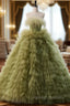 Green Ball Gown Tulle Feather Tiers Princess Dress