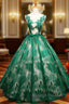 Green Ball Gown Tulle Lace Quinceanera Dresses With Bow