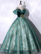 Green Ball Gown Tulle Off Shoulder Sweet 16 Dress Green Evening Dress prom dresses shops