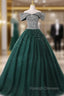Green Ball Gown Tulle Off the Shoulder Beading Quinceanera Dress