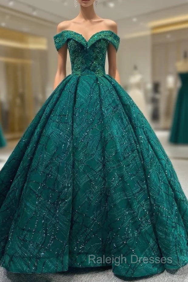 Green Ball Gown Tulle Sequins Appliques Prom Dress Main image