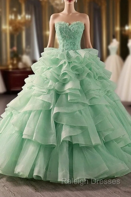 Green Ball Gown Tulle Strapless Tiers Prom Dress Main image