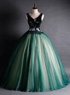 Green Ball Gown V-Neckline Sequins Long Formal Dress, Green Sequins Prom Dress