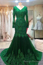 Green Beaded Lace Bride Mothers Evening Gown Long Sleeve