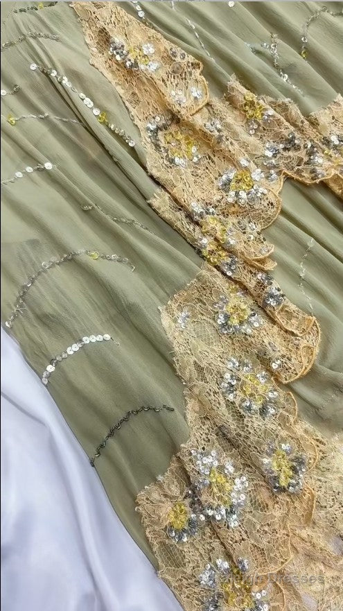 Green Bodycon Dress Beautiful Spaghetti Straps Chiffon Sequin Long Prom Dress Evening Dress