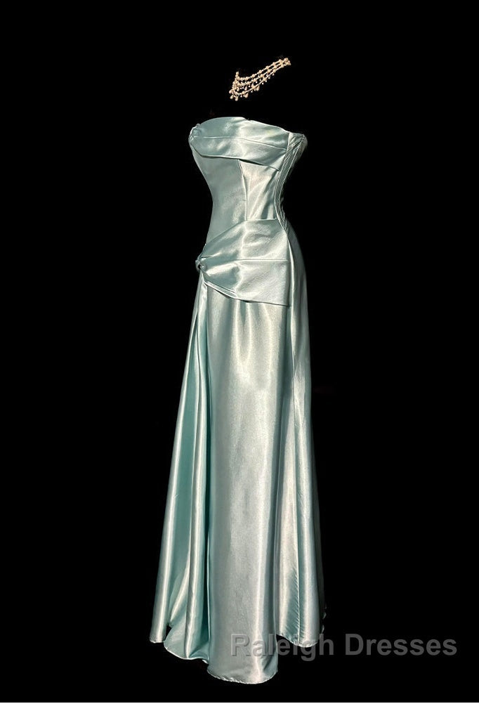 Green Bodycon Dress Strapless Satin Long Prom Dress Simple Evening Dress