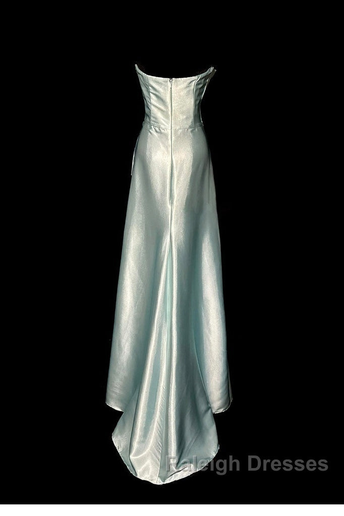 Green Bodycon Dress Strapless Satin Long Prom Dress Simple Evening Dress