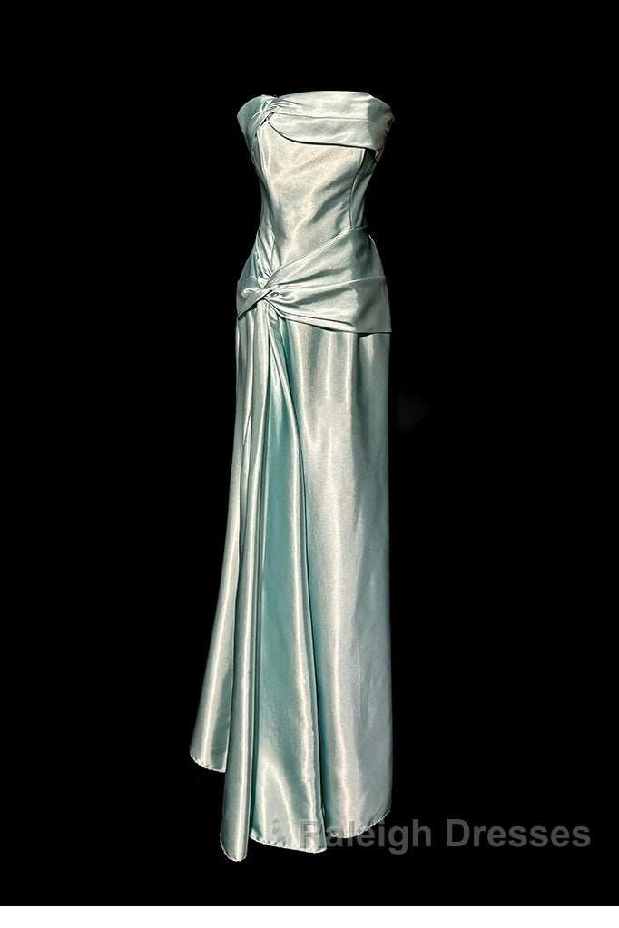 Green Bodycon Dress Strapless Satin Long Prom Dress Simple Evening Dress