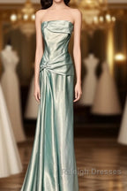 Green Bodycon Dress Strapless Satin Long Prom Dress Simple Evening Dress