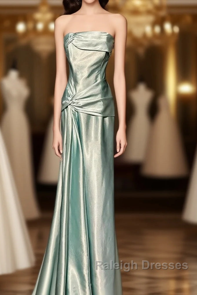 Green Bodycon Dress Strapless Satin Long Prom Dress Simple Evening Dress