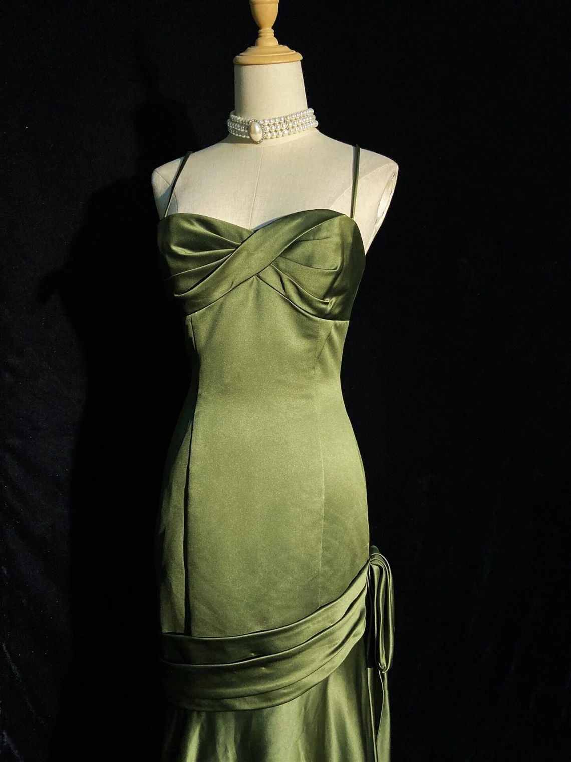 Green Chic Style Long Satin Sweetheart Prom Dresses Green Prom Dresses Secondary image