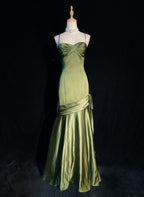 Green Chic Style Long Satin Sweetheart Prom Dresses Green Prom Dresses