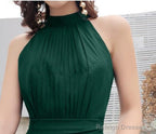Green Chiffon High Low Bridesmaid Dress Party Dress, High Neckline Prom Dresses