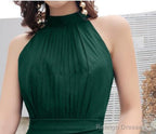 Green Chiffon High Low Bridesmaid Dresses Prom Dresses High Neckline Prom Dress