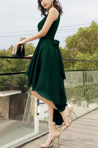Green Chiffon High Low Bridesmaid Dresses Prom Dresses High Neckline Prom Dress