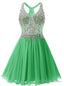 Green Chiffon V-neck Homecoming Dress