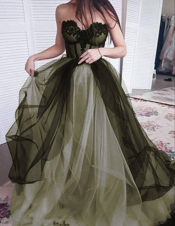 Green Color Sweetheart Neck Long Prom Dresses Prom Dresses