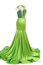 Gray Blue Deep V Neck Mermaid Satin Prom Dresses Sparkly Beaded Pageant Crystals Prom Formal Dresses
