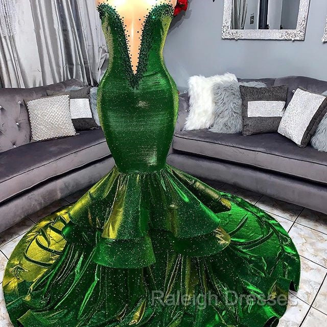 Green Gorgeous Ruffles Mermaid Prom Dresses Chic Sweetheart Appliques Long Evening Dresses Secondary image